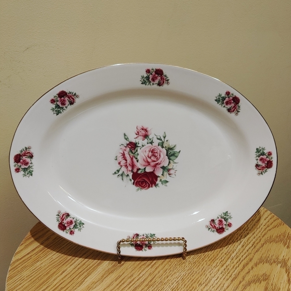 Formalities Victorian Rose Oval serving platter by Baum Bros 14"